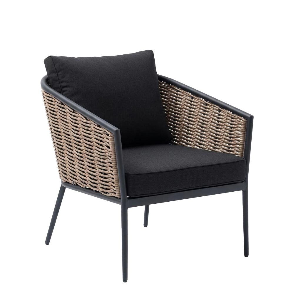 Loungesett Ceres med loungebord aluminium polyrotting bordplate i trelook