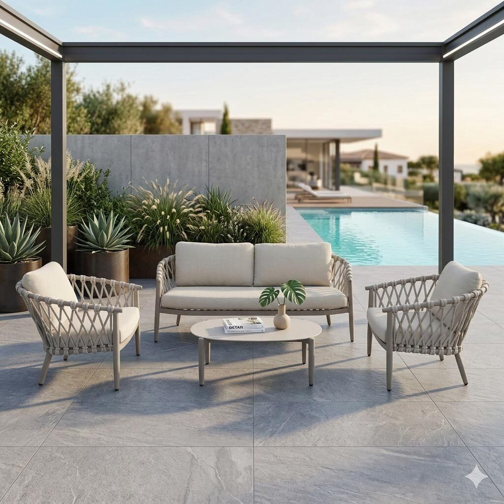 Loungesett Cleveland aluminium tau med loungebord front