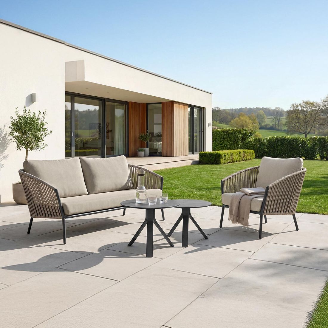 Loungesett Cliff aluminium tau med sidebord forfra