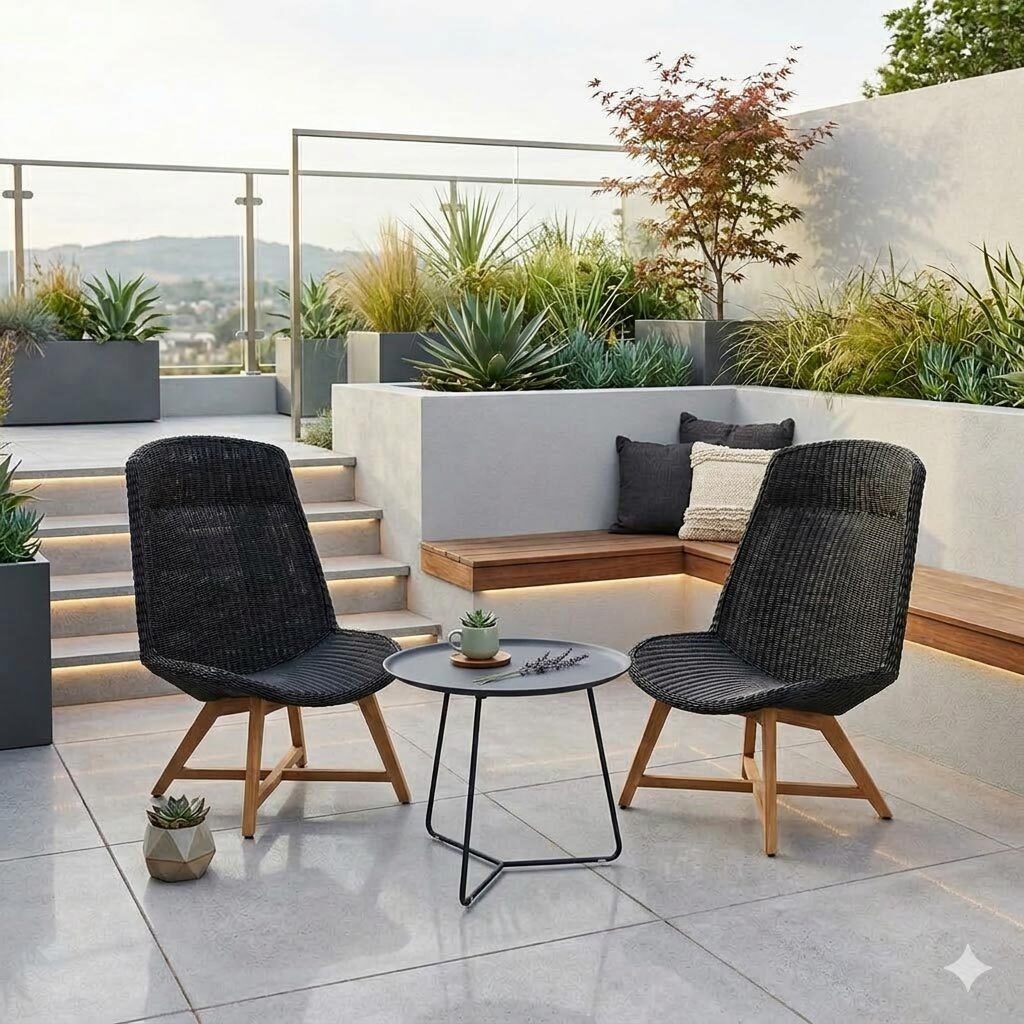 Loungesett Clovelly med loungebord teak/polyrotting forfra