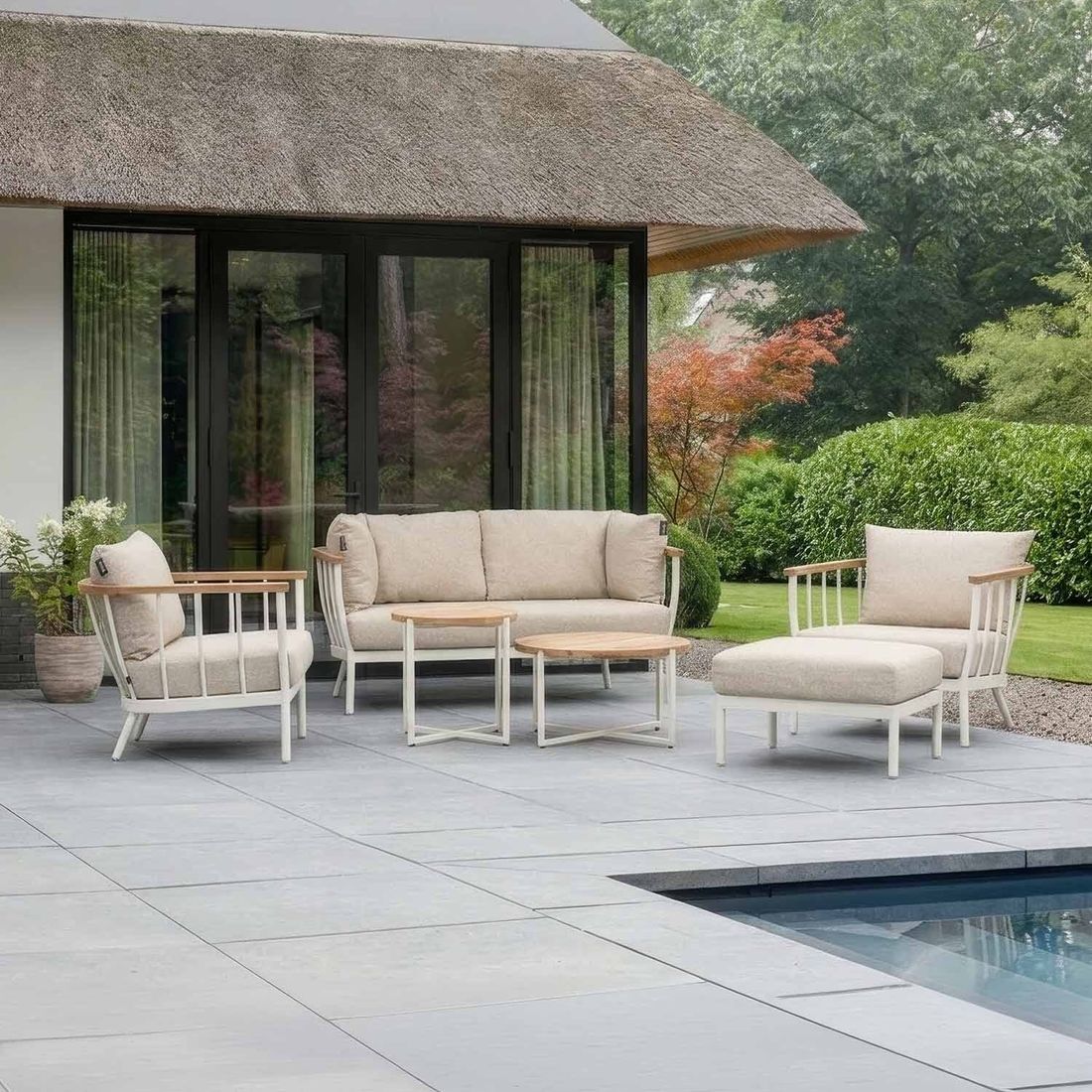 Loungesett Condor med loungebord aluminium/teak bakside