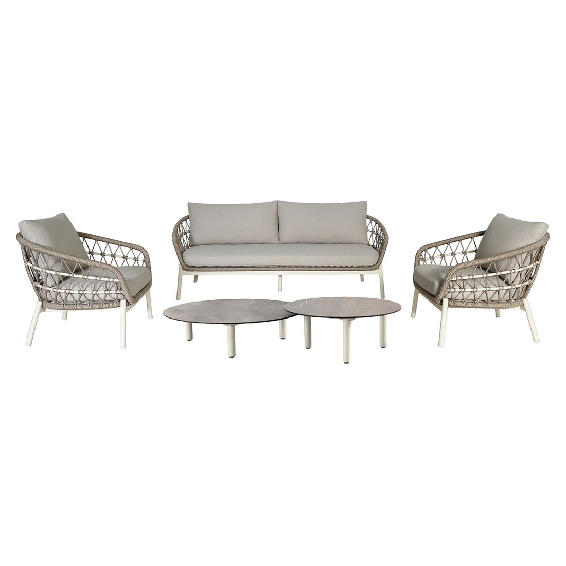Loungesett Dakota med loungebord aluminium og tau bakside