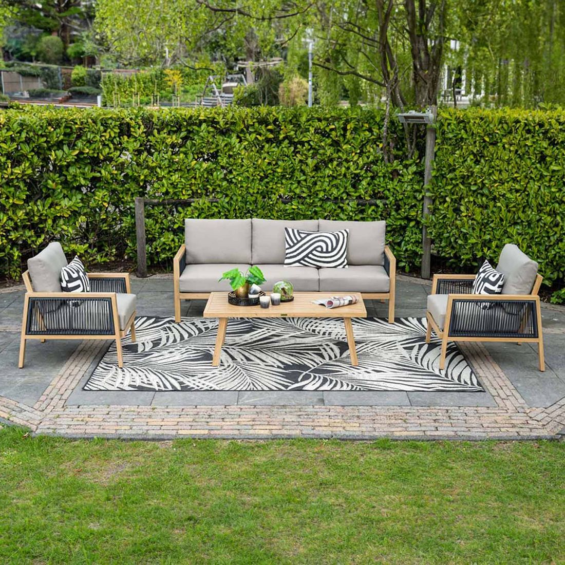 Loungesett Decala med loungebord aluminium og tau forfra