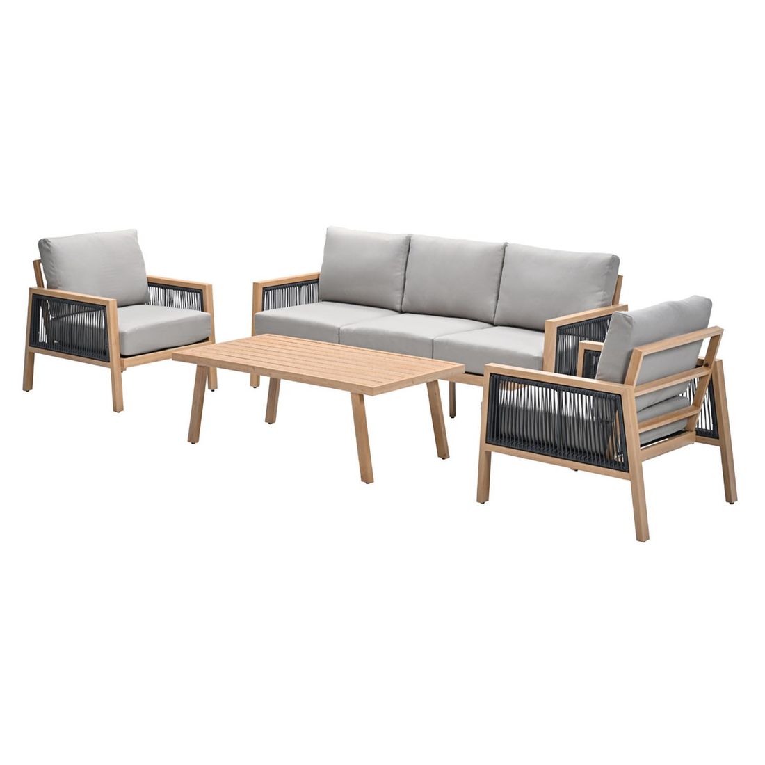 Loungesett Decala med loungebord aluminium og tau detalj