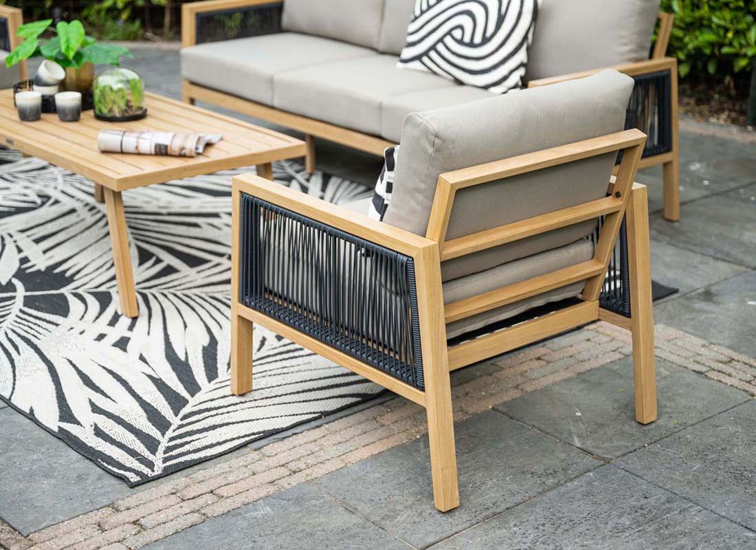 Loungesett Decala med loungebord aluminium og tau - Garden Impressions