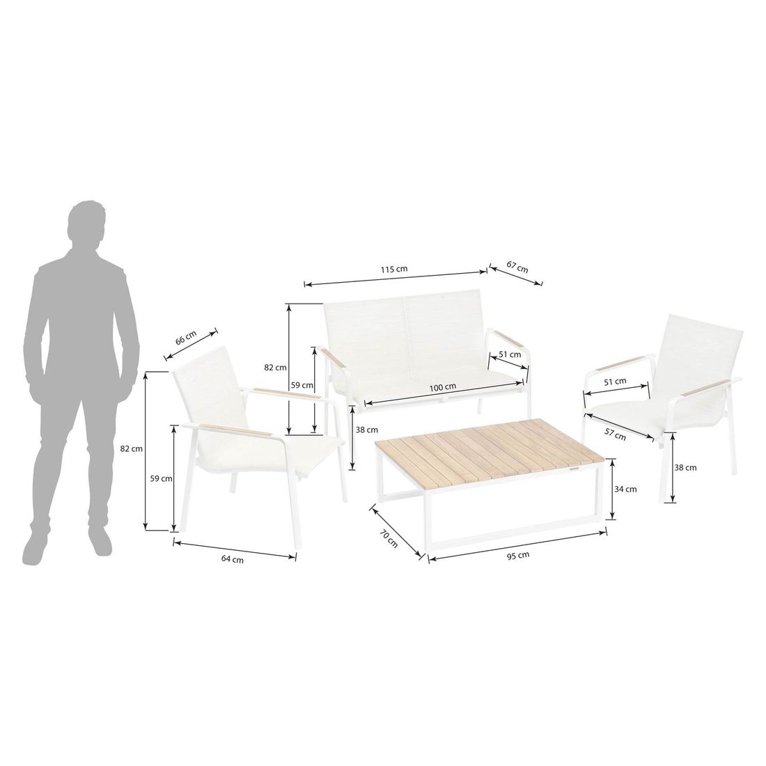 Loungesett Diamond med loungebord aluminium/textilen hvit - Kettler detalj av tekstilene stoff