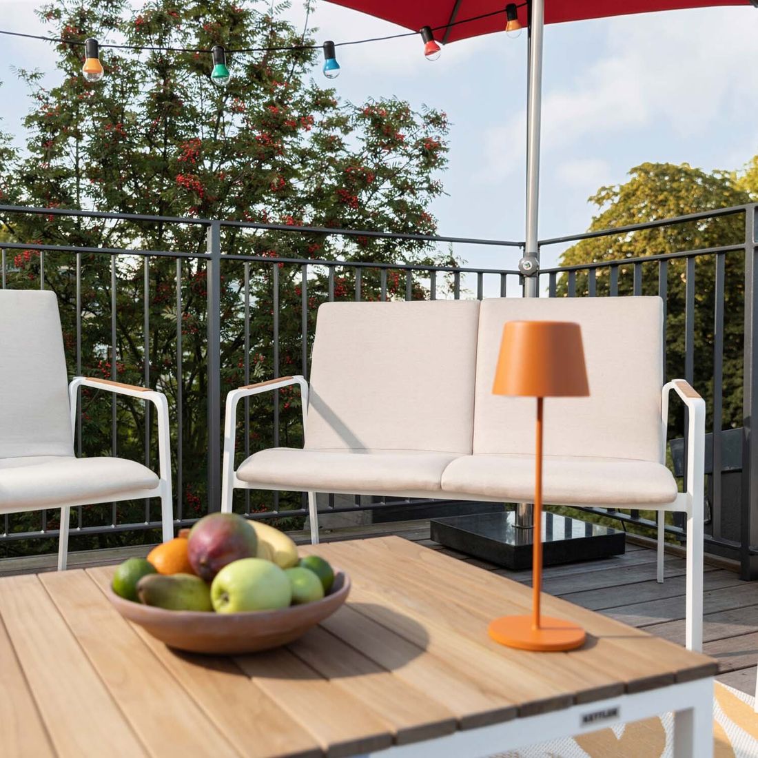 Loungesett Diamond aluminium/teak med Sunbrella-puter hagebruk