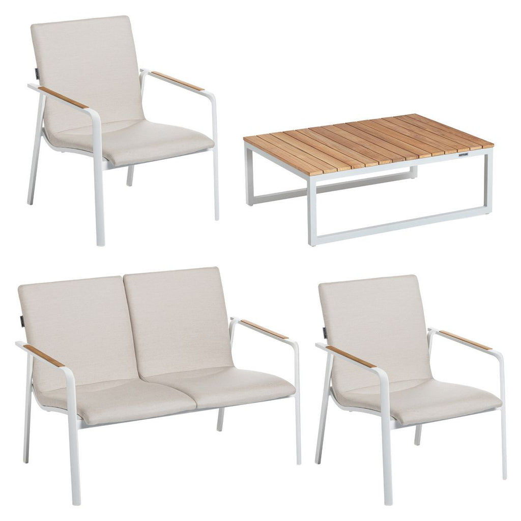 Loungesett Diamond aluminium/teak med Sunbrella-puter bakside