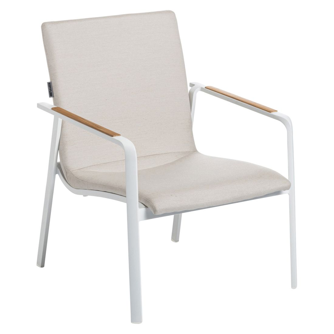 Loungesett Diamond aluminium/teak med Sunbrella-puter montert i hage