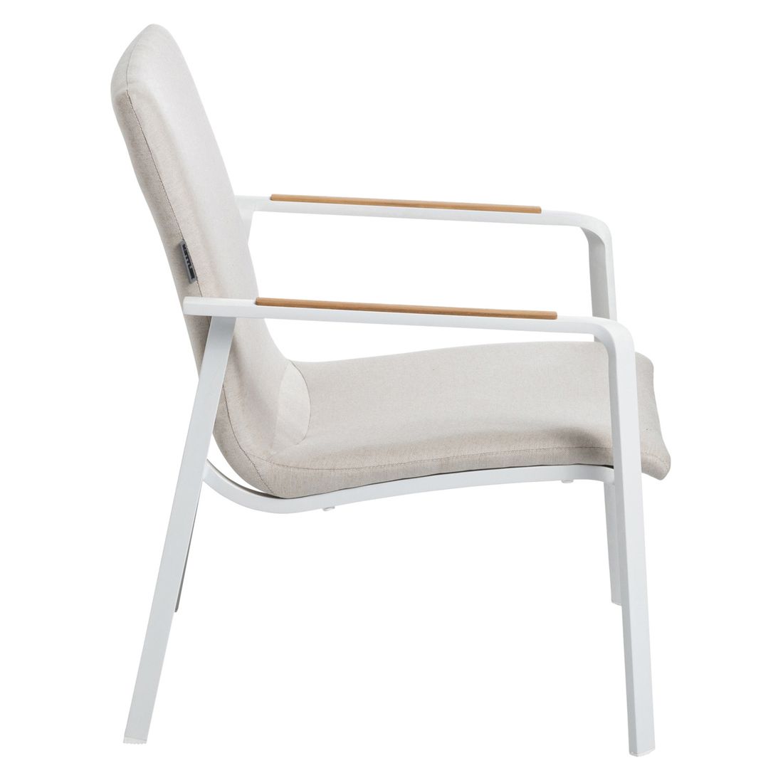 Loungesett Diamond aluminium/teak med Sunbrella-puter detalj av teak bordplate