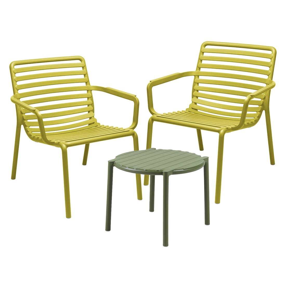 Loungesett Doga Relax med loungebord plast stabelbar montert