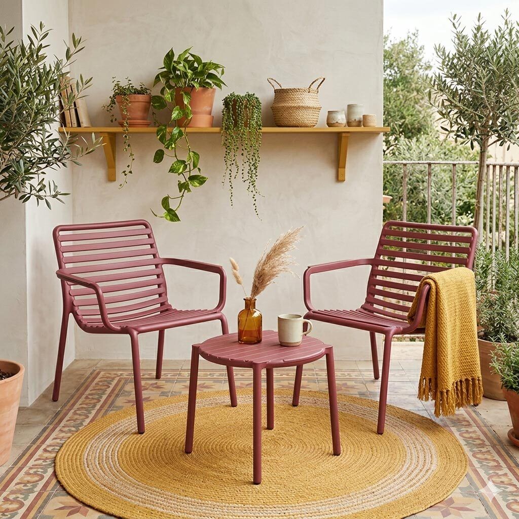 Loungesett Doga Relax plast stabelbar marsala detalj av materiale