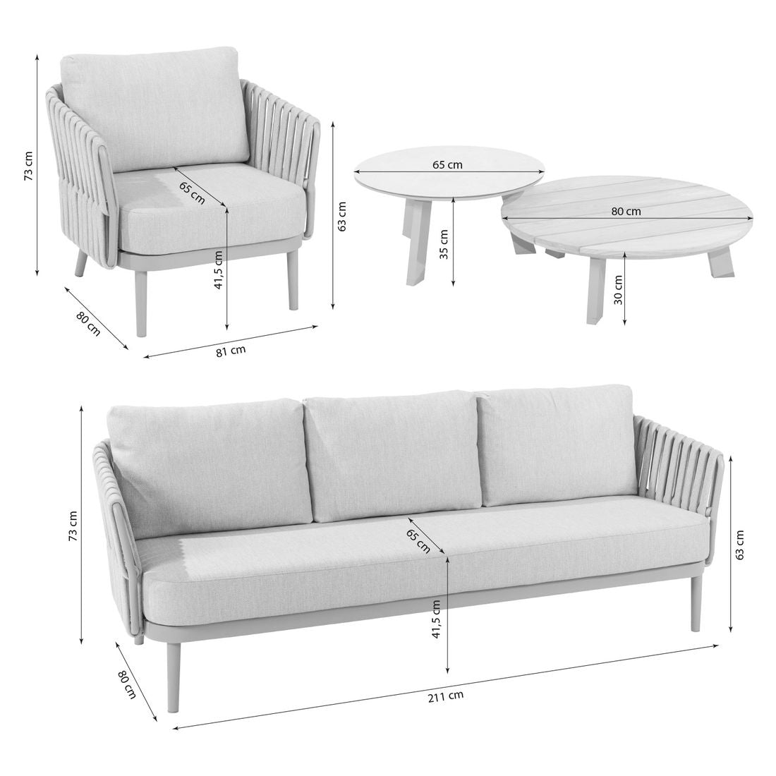 Loungesett Eva med loungebord aluminium tau olefin 4Seasons detalj av stoff