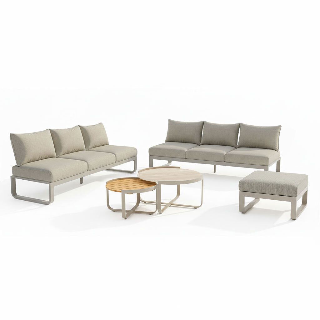 Loungesett Fly aluminium teak keramikk med olefinputer bakside