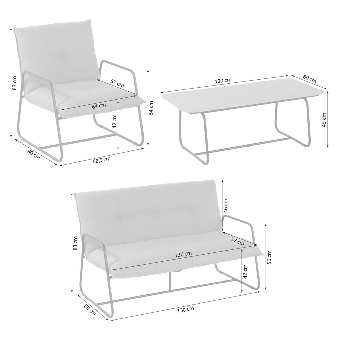Montert Loungesett Fontein med loungebord aluminium/keramikk i hage