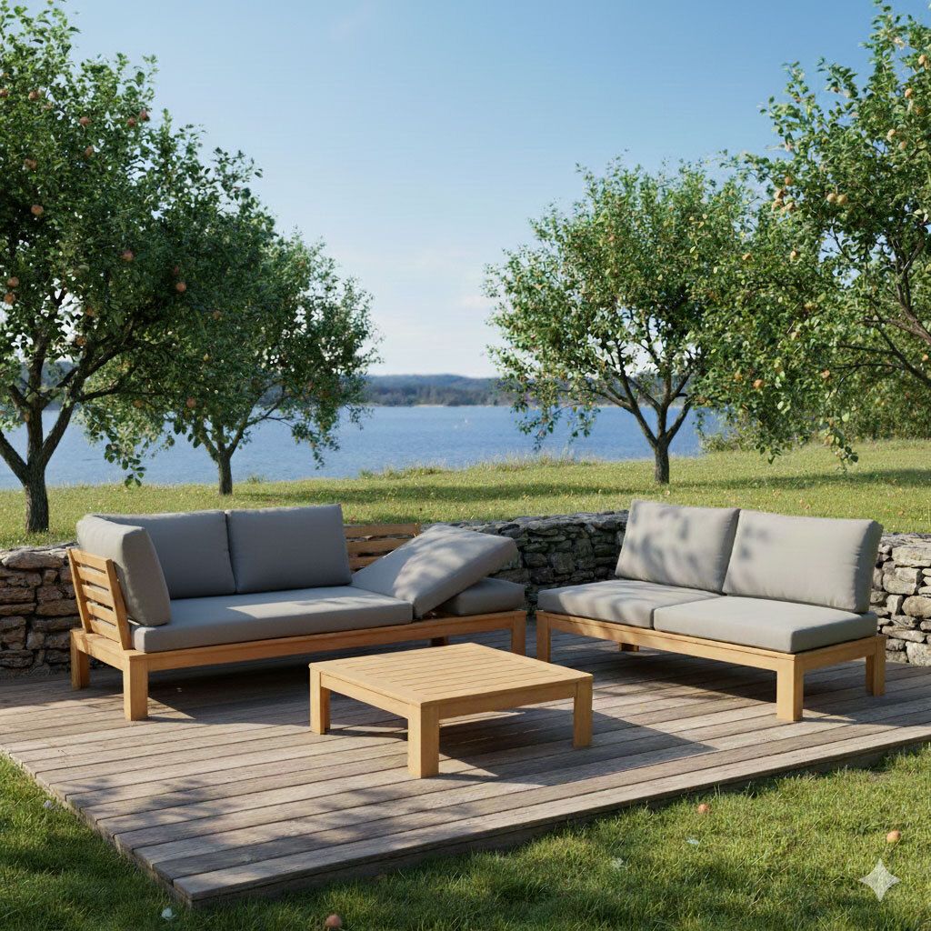 Loungesett Granada akasie med loungebord sett forfra