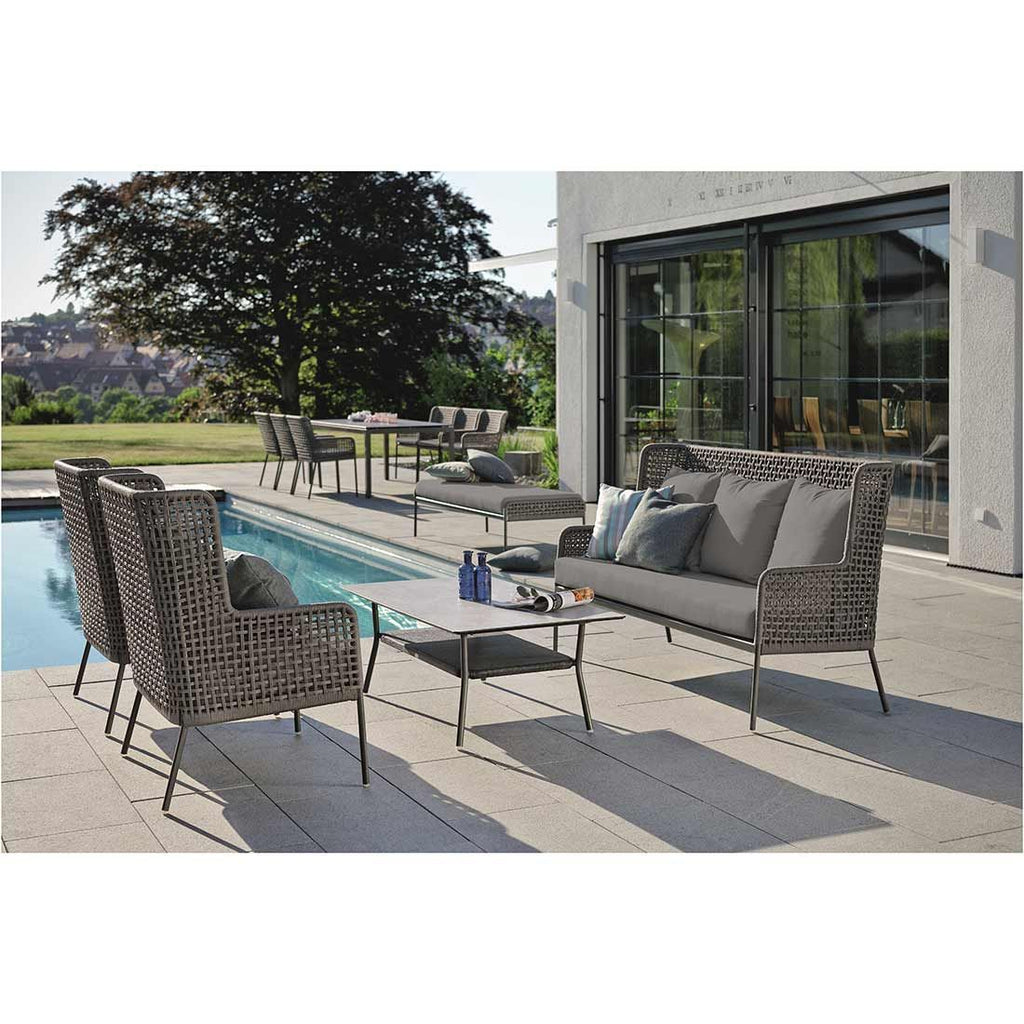 Loungesett Greta aluminium/tau med loungebord Stern detalj av bordplate