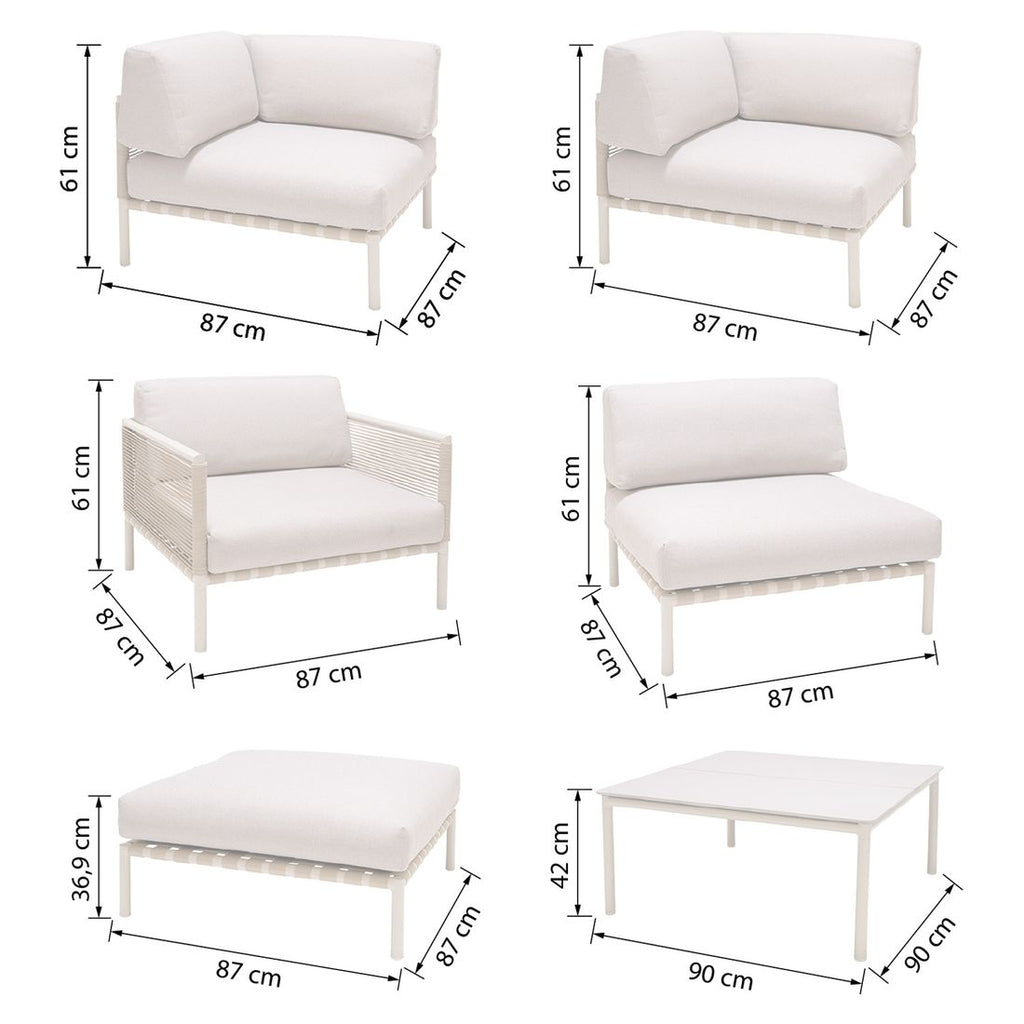 Loungesett Horizon aluminium tau olefin med loungebord detalj av flettverk