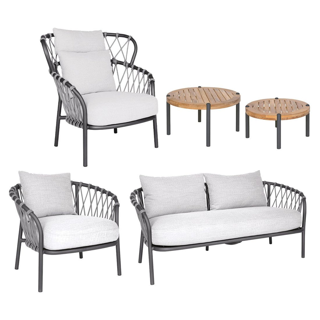 Loungesett Klea med loungebord aluminium tau teak sett bakside