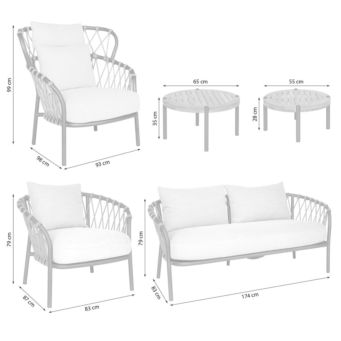 Loungesett Klea med loungebord aluminium tau teak detalj tau materiale