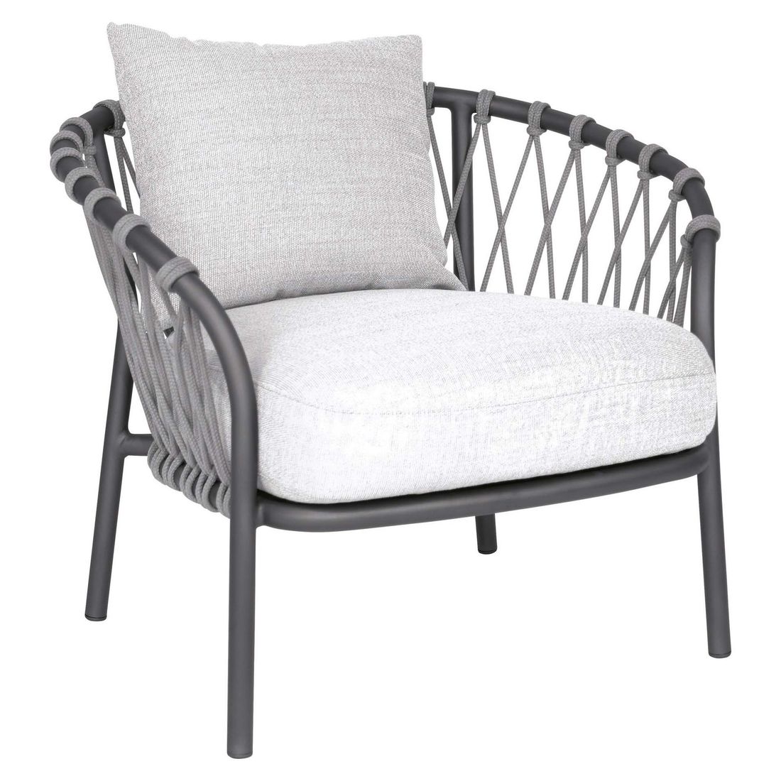 Loungesett Klea med loungebord aluminium tau teak montert på terrasse