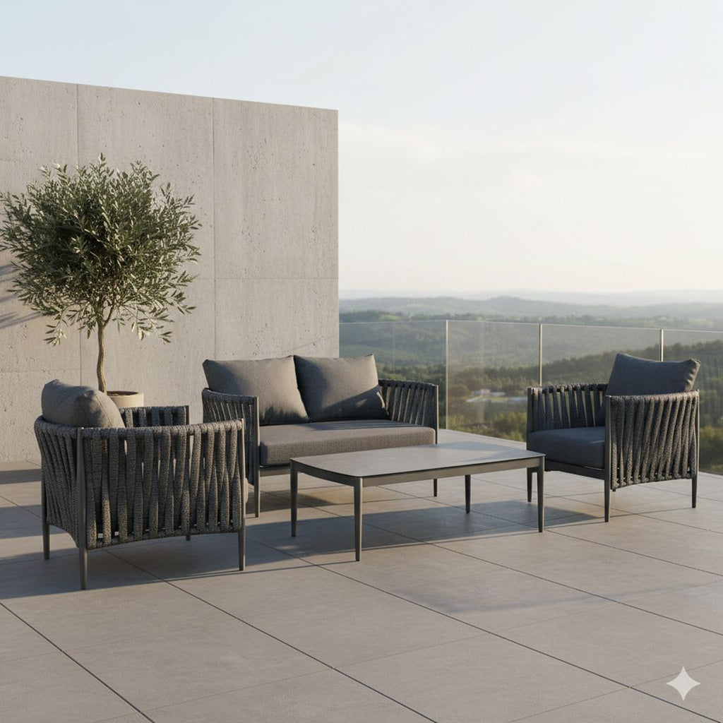 Loungesett Lena aluminium tau med keramikkbord antrasitt forfra