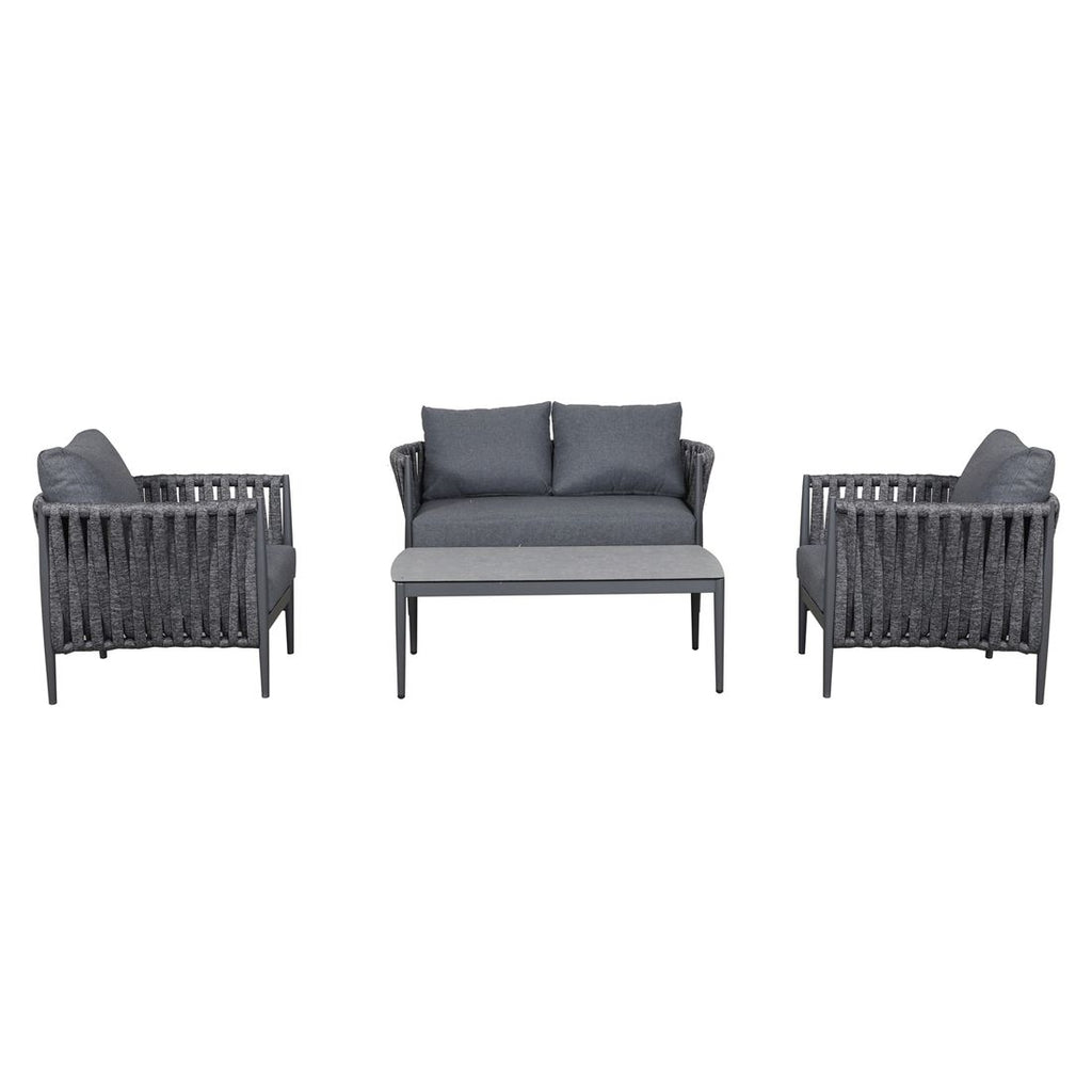 Loungesett Lena aluminium tau med keramikkbord antrasitt montert på terrasse
