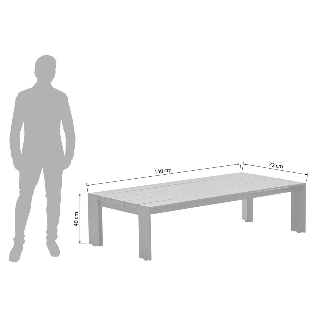 Loungesett Levanto aluminium med loungebord nærbilde av bordplate