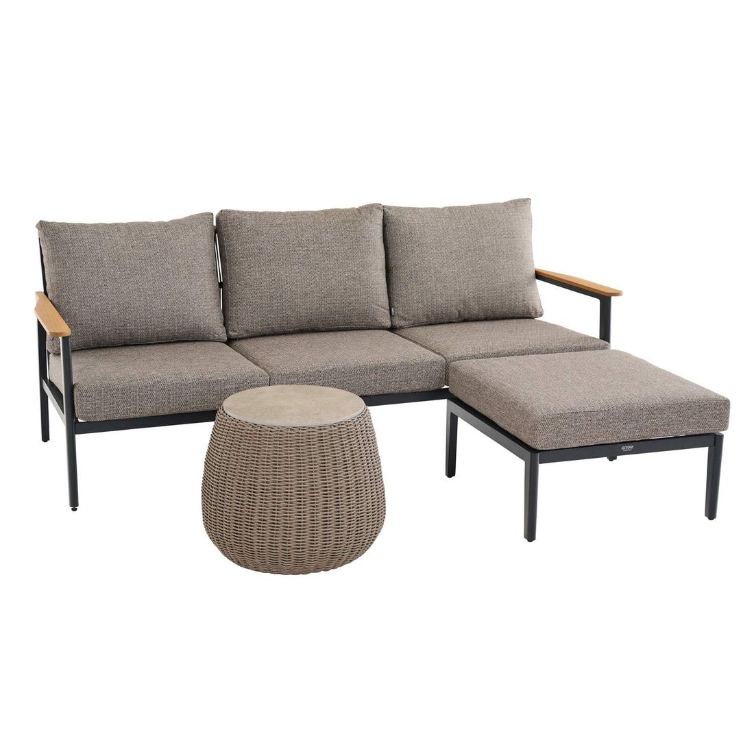 Loungesett Liguria aluminium/flettverk med loungebord fra bakside