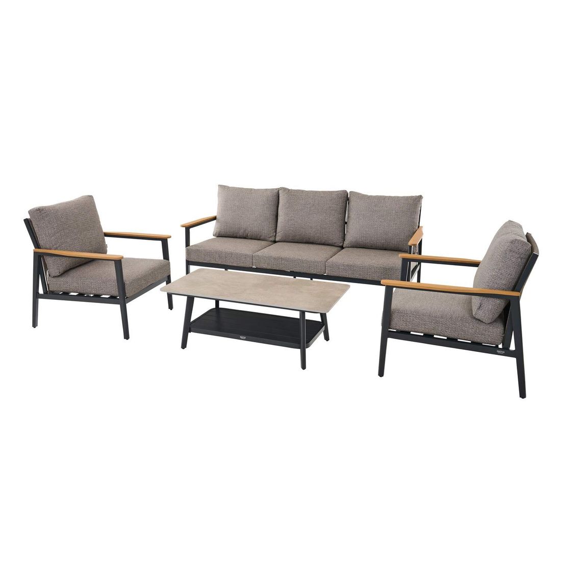 Loungesett Liguria aluminium/flettverk med keramikkbord bakside