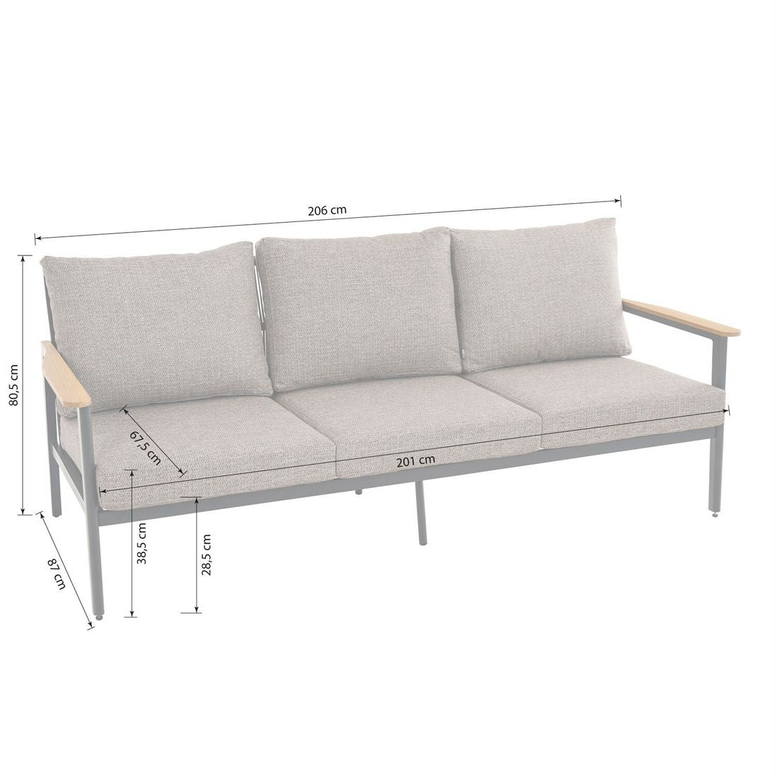 Loungesett Liguria aluminium/flettverk med keramikkbord nærbilde bordplate