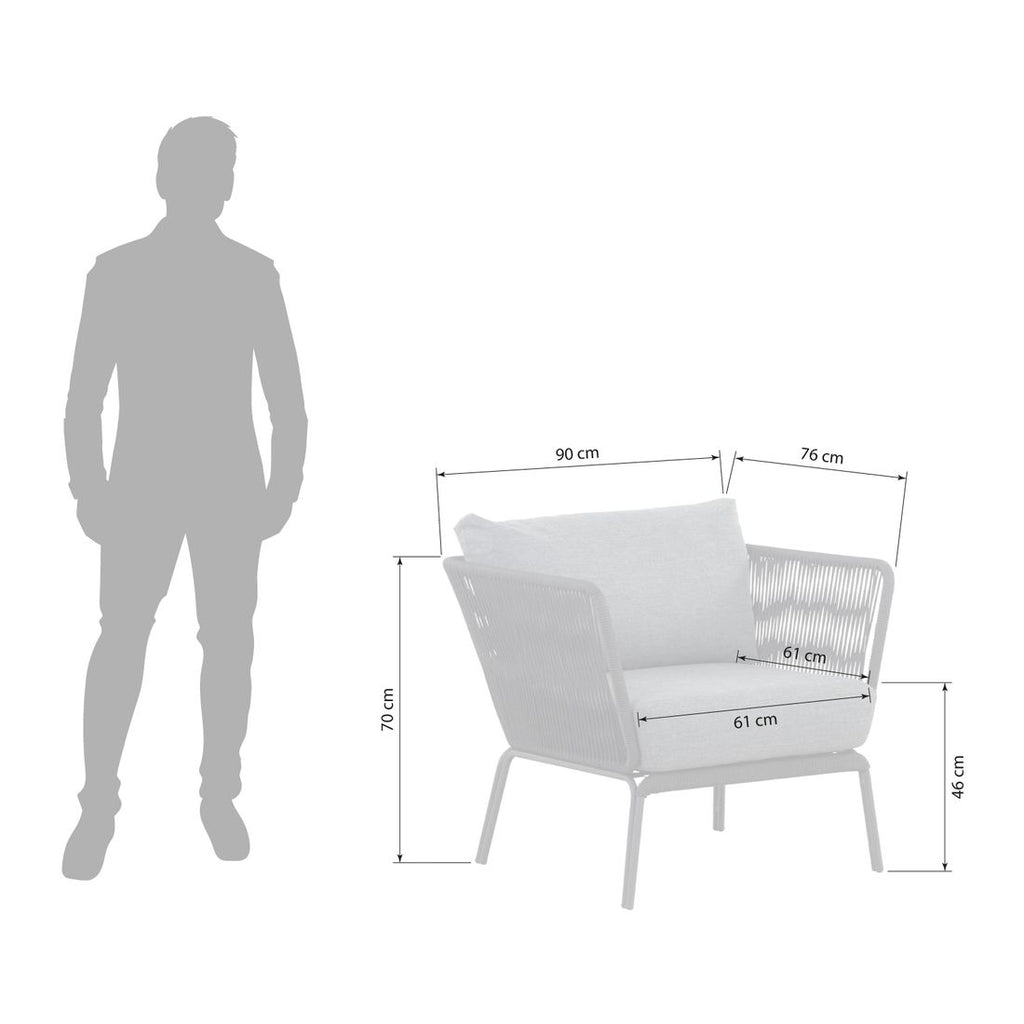 Loungesett Lion stål og tau med loungebord armstøtte detalj