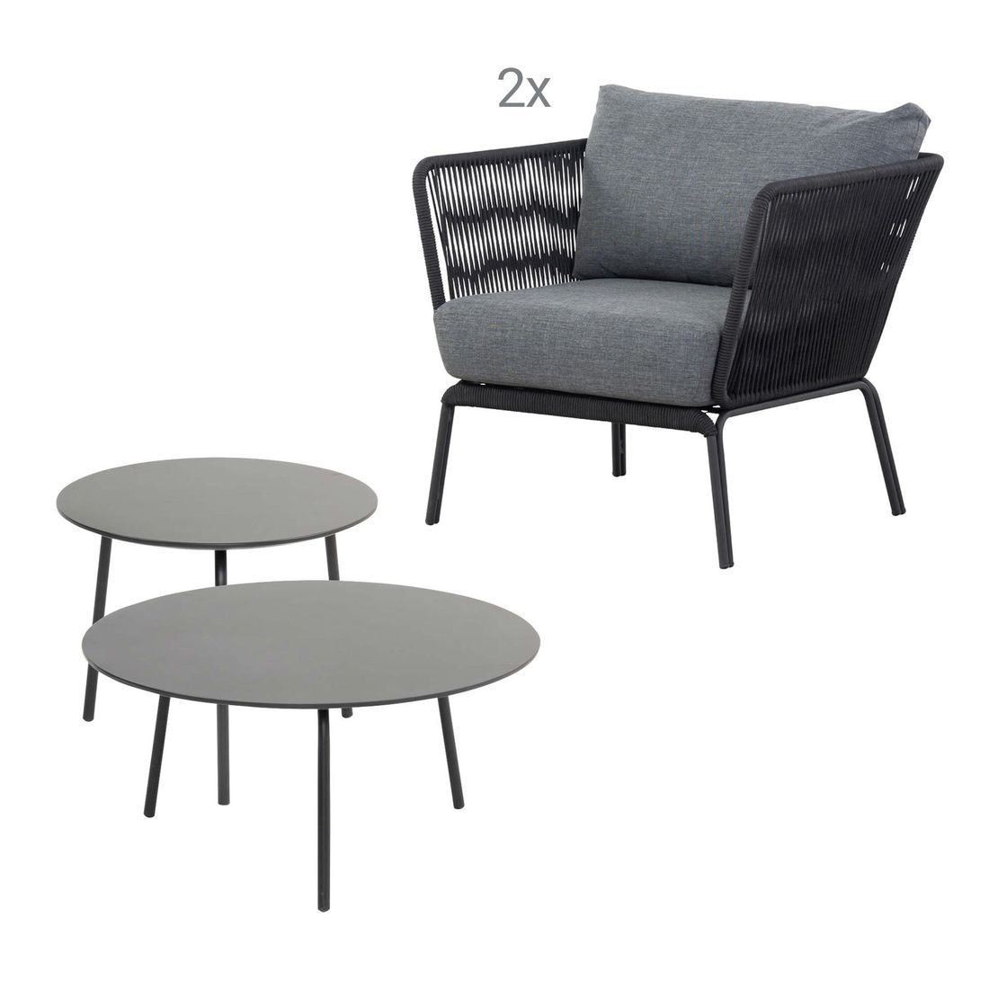 Detalj av Loungesett Lion stål og tau med olefin