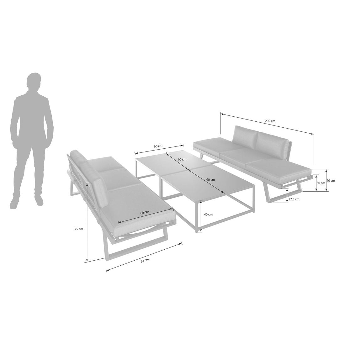 Loungesett Lucca med loungebord detalj aluminium