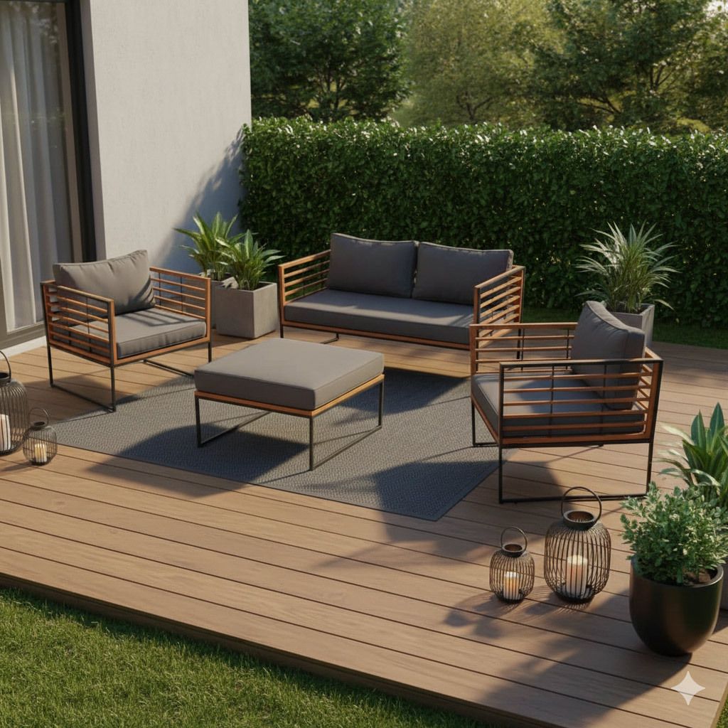 Loungesett Maui stål og polyester svart - OUTLIV forfra