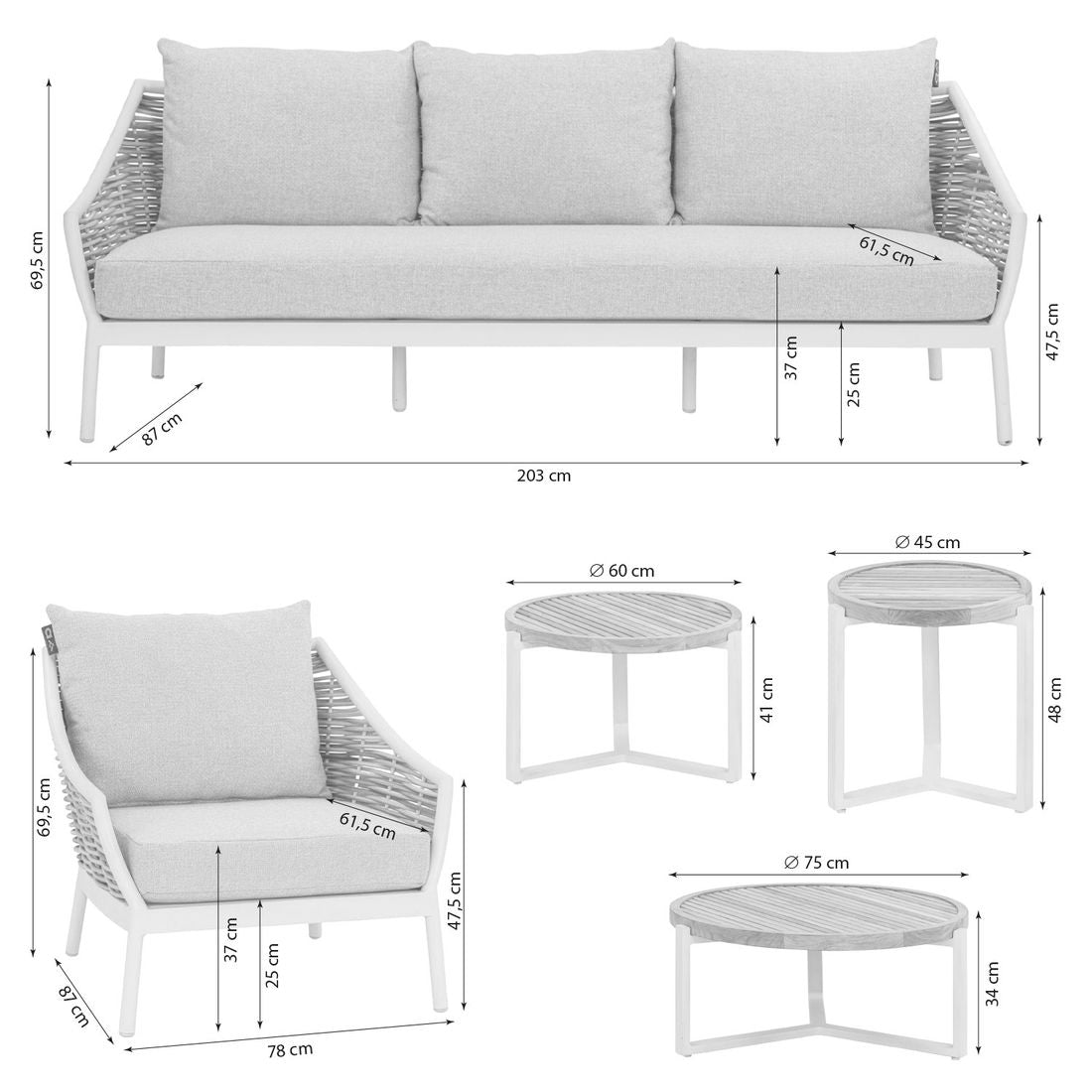 Loungesett Milou aluminium/polyrotting med loungebord Apple Bee nærbilde av teak bordplate