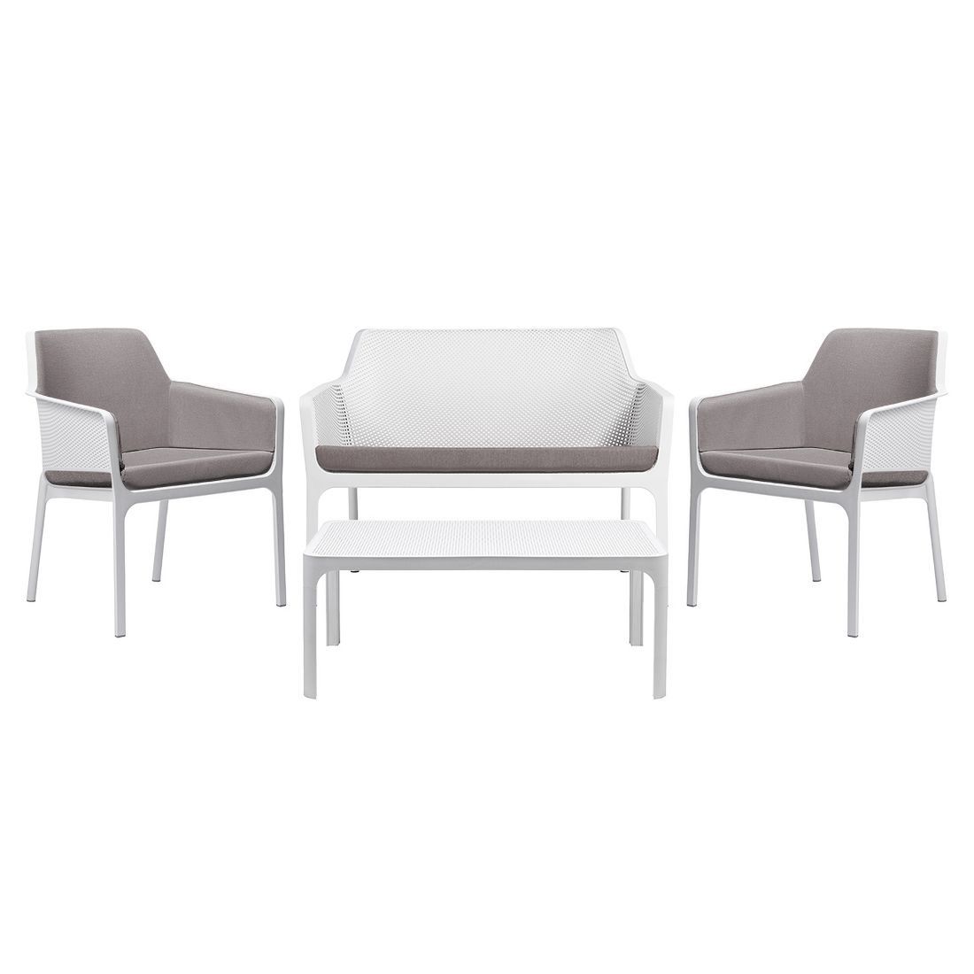 Montert Loungesett Net Relax med loungebord hvit i hage