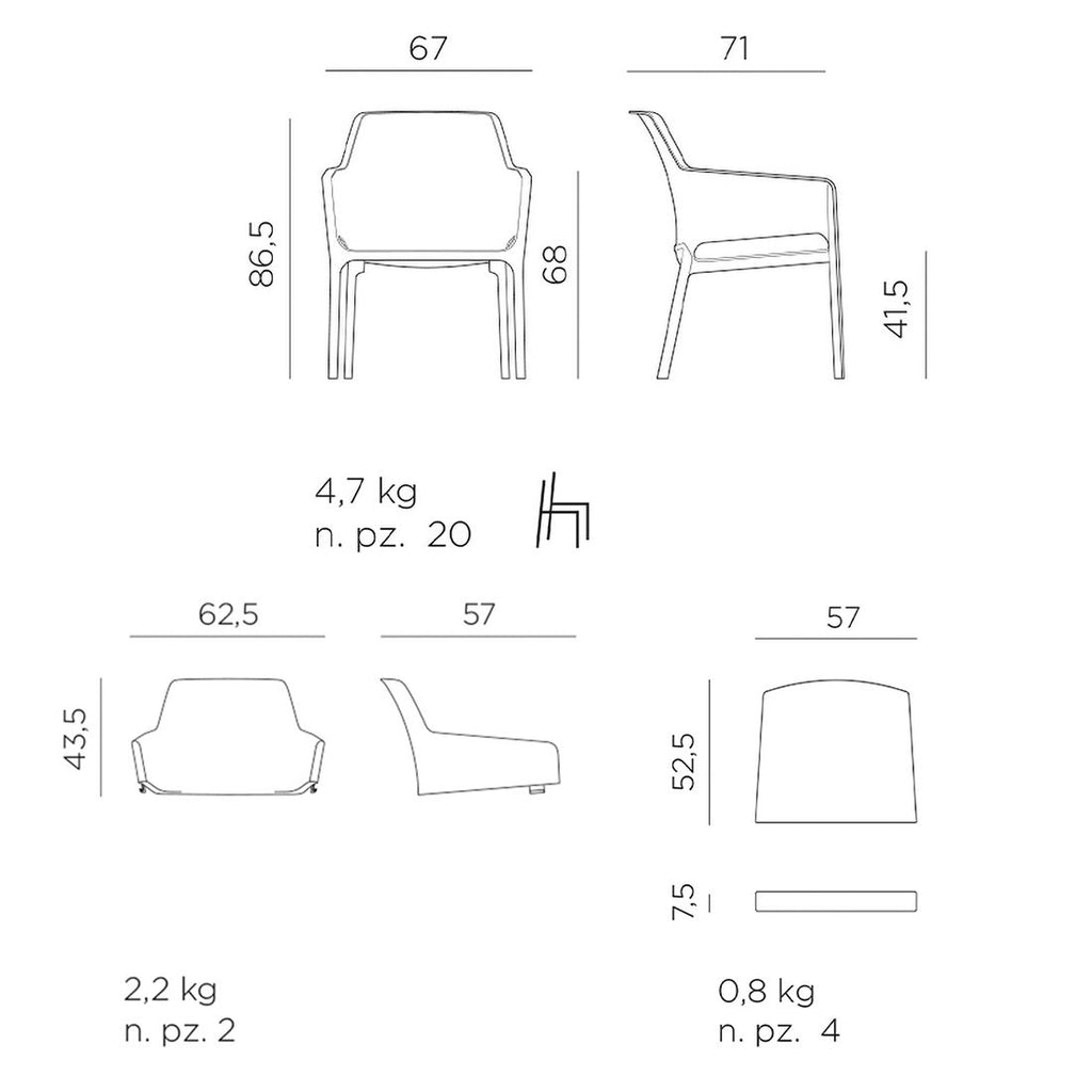 Loungesett Net Relax med loungebord, plast/akryl, hvit - Nardi