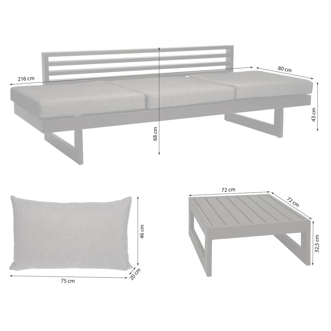 Loungesett New Holly med loungebord aluminium/utestoff - Stern detalj av stoff