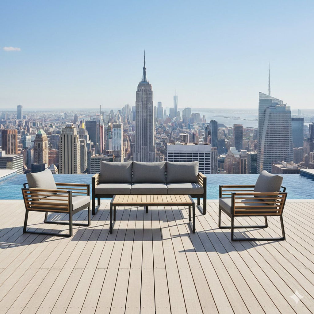 Loungesett New York City aluminium/akasie med loungebord forfra