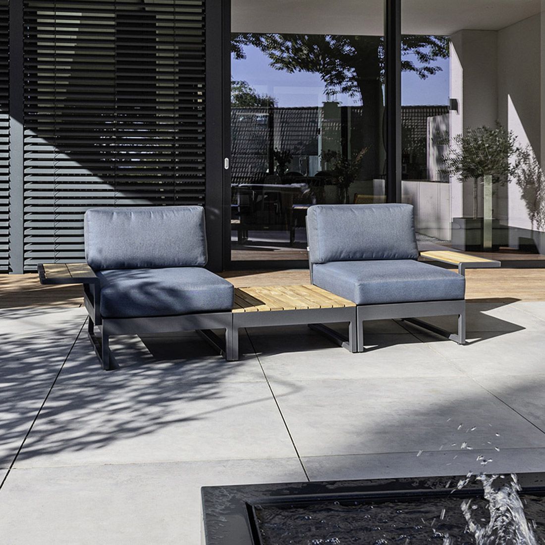 Loungesett Ocean Skid Platform aluminium/teak Kettler forfra