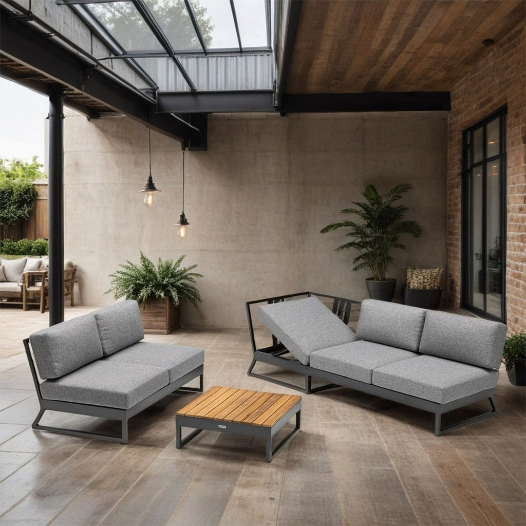 Loungesett Ocean Skid Platform aluminium/teak/olefin bakside