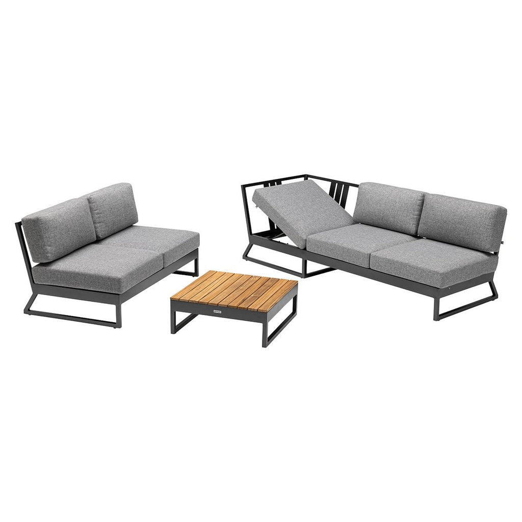 Loungesett Ocean Skid Platform aluminium/teak/olefin detalj av pute