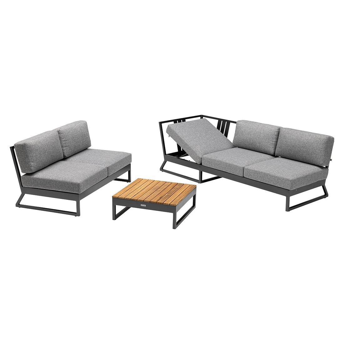 Loungesett Ocean Skid Platform aluminium/teak/olefin detalj av pute
