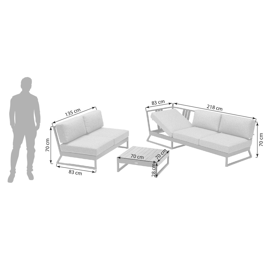 Loungesett Ocean Skid Platform aluminium/teak/olefin montert på terrasse