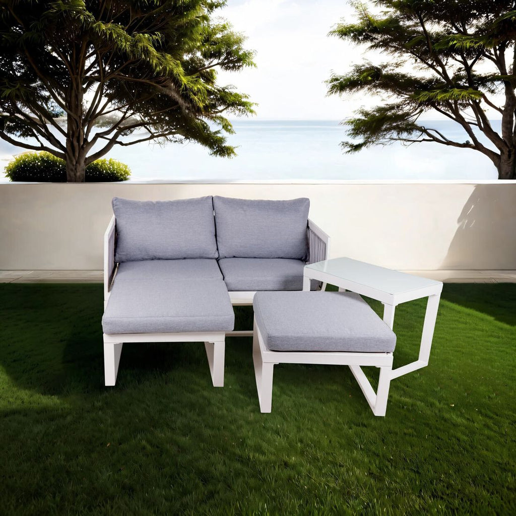 Loungesett Oscar aluminium/polypropylen hvit/grå - OUTLIV montert på terrasse