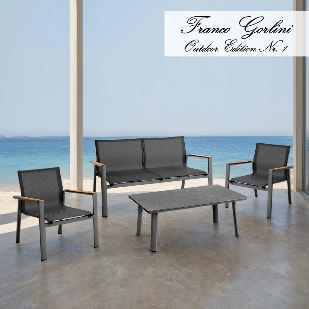Loungesett Palermo aluminium/textilen antrasitt forfra