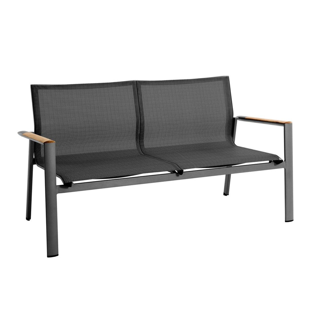 Loungesett Palermo aluminium/textilen antrasitt detalj av armstøtte i teak