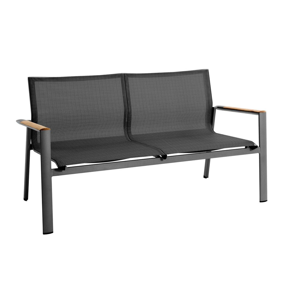 Loungesett Palermo aluminium/textilen antrasitt detalj av armstøtte i teak