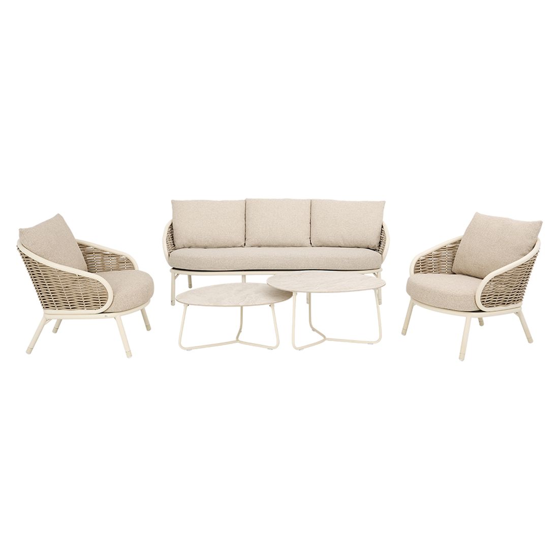Loungesett Pine Key aluminium/polyrotting med keramikkbord Apple Bee detalj av flettverk